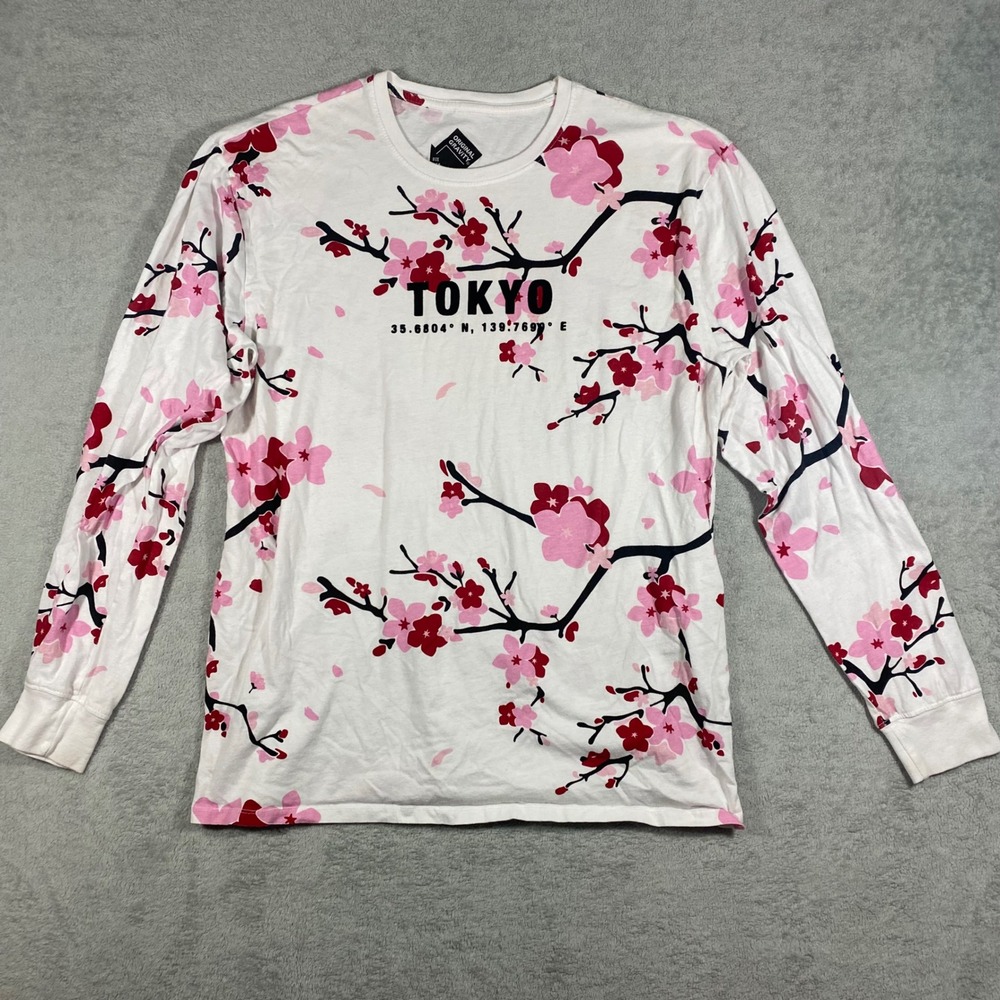 Original Gravity Tokyo Cherry Blossom Shirt Womens XL White Pink Floral Long Slv